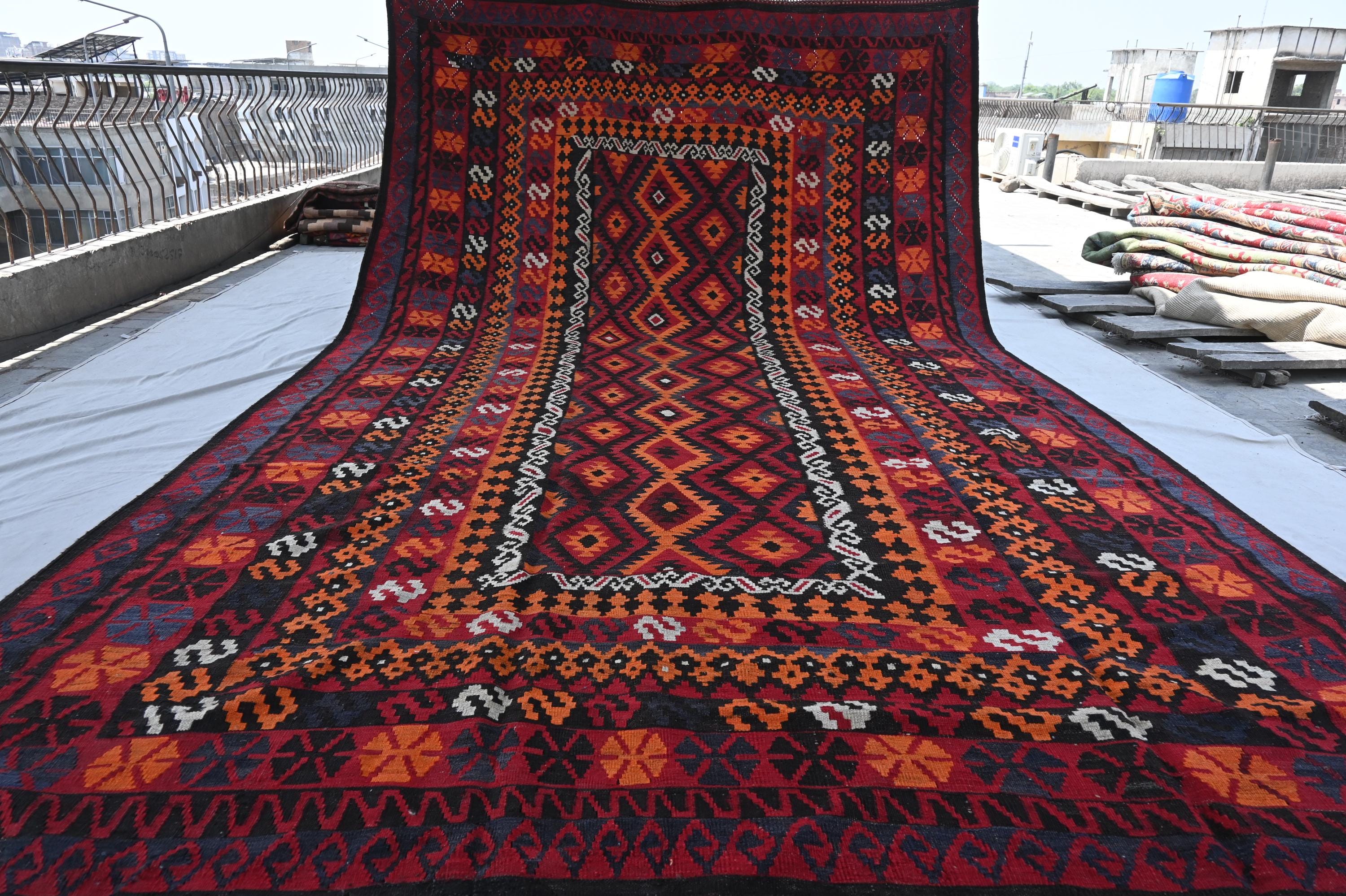 9x15 Large Afghan 1930s Antique Rug- Ghalmoori Kilim Rug- Handmade