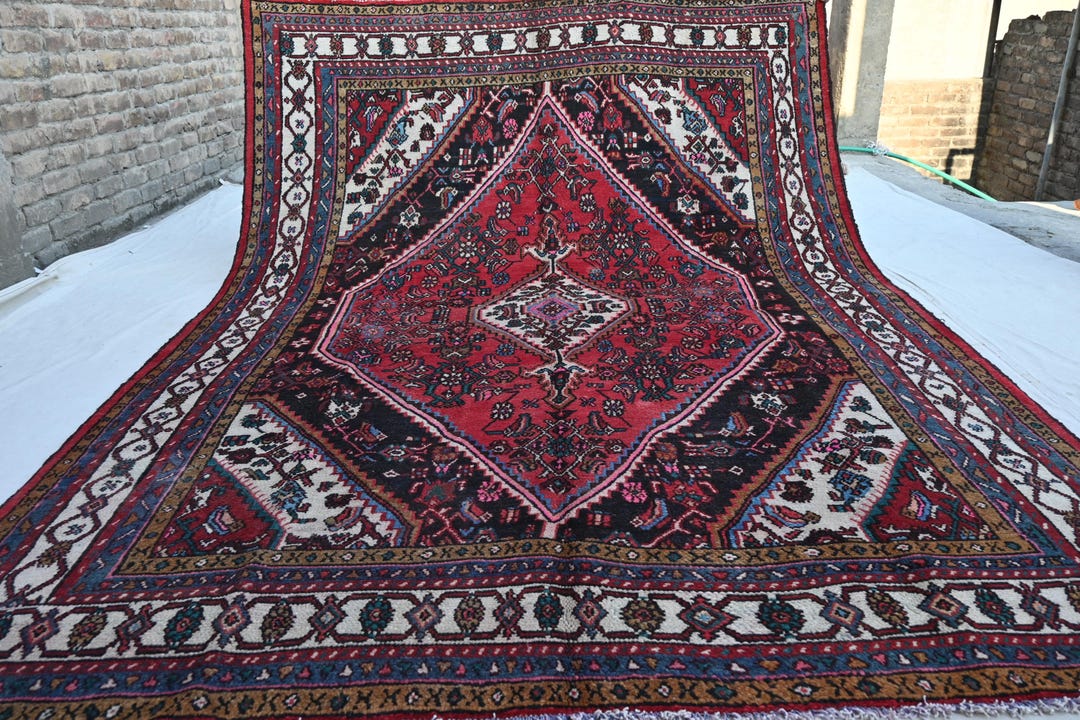 1950 Wool Rug 1950s Antique Rug 7x10 Handmade Wool Rug- Afghan Caucasian Rug- Turkmen ...