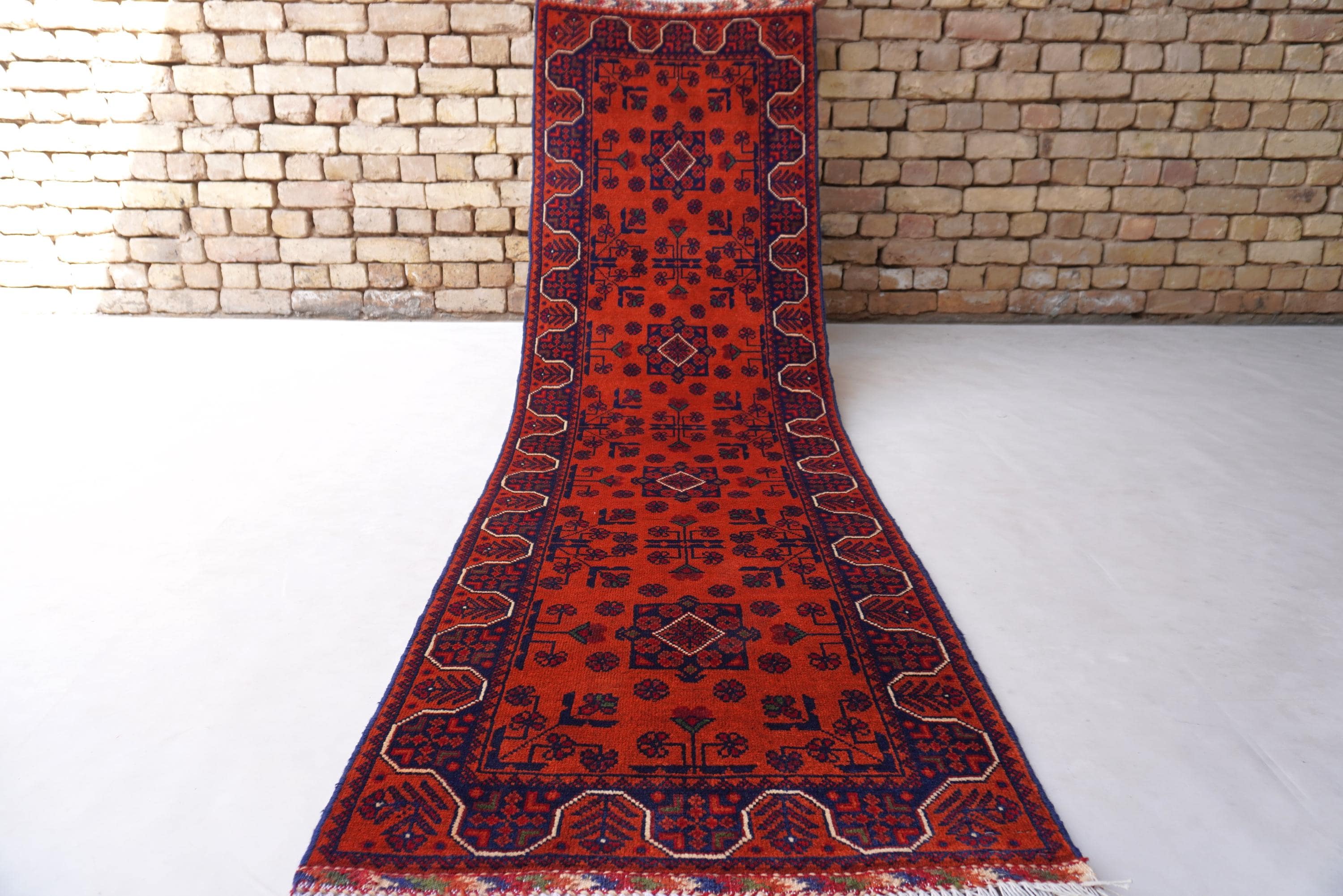 2x8 Orange Runner Rug 2'3x7'5 Ft Runner Rug- Tekke Bukhara Rug