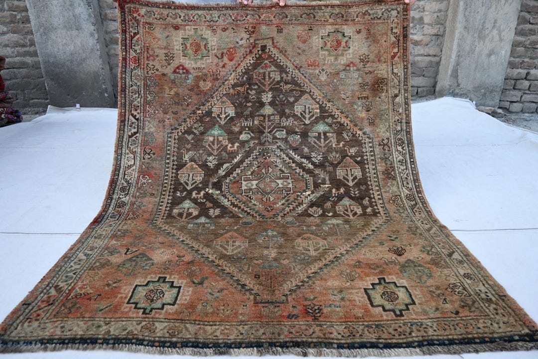 1900s Antique Faded Rug 4x5 Afghan Vintage Caucasian Rug Handmade Wool ...