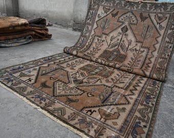 Alfombra de terracota antigua de la década de 1940, de 1,5 x 3 m, afgana, turca, geométrica, caucásica, de lana hecha a mano, tribal turcomana, para dormitorio.
