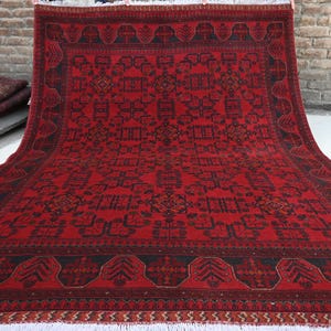 6x8 ft Afghan Bukhara Rugs- Hand Knotted Vintage Pattern Turkmen Tribal Area Rug- Fine Handmade Wool Rug- Oriental Rug- Living Room Rug