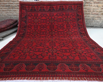 Tappeti afghani Bukhara da 6 x 8 piedi - Tappeto tribale turcomanno con motivo vintage annodato a mano - Tappeto in lana pregiata fatto a mano - Tappeto orientale - Tappeto da soggiorno