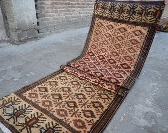 Terracotta 10 ft Runner Rug 2'11x10'1" Afghan  hand Knotted Vintage Rug- Oriental Caucasian Rug- Trible Distressed Faded Rug- Hallway Runner