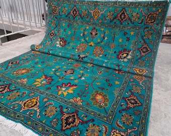 Turquoise Bijdar Rug 7x10 Afghan Oushak Rug- Handmade Rug- Floral Oushak Rug Fine Wool Rug- Veg dyes Rug Bedroom Rug Turkish Rug 6'7x10'5 ft