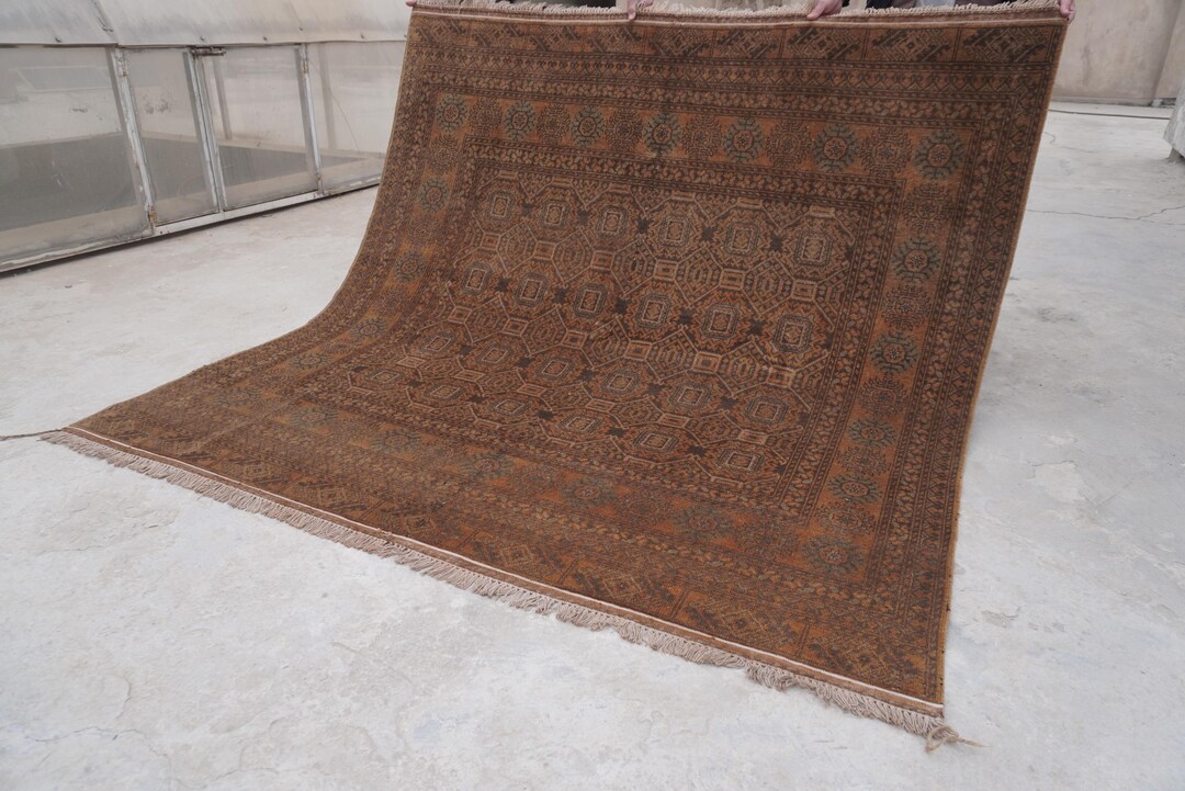 Square Rug 7x7 Terracotta Antique Rug- Sarique Design Afghan Rug ...
