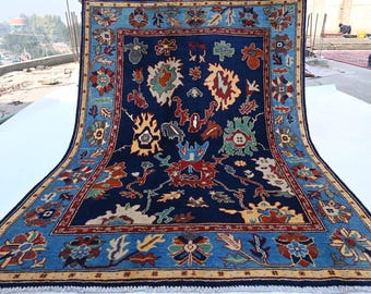 5x7 Navy Blue Oushak Rug- Handmade Wool Area Rug- Afghan Fine Quality Rug- Veg dyes Rug- Rug for Bedroom- Office Rug 150x210 cm Modern rug