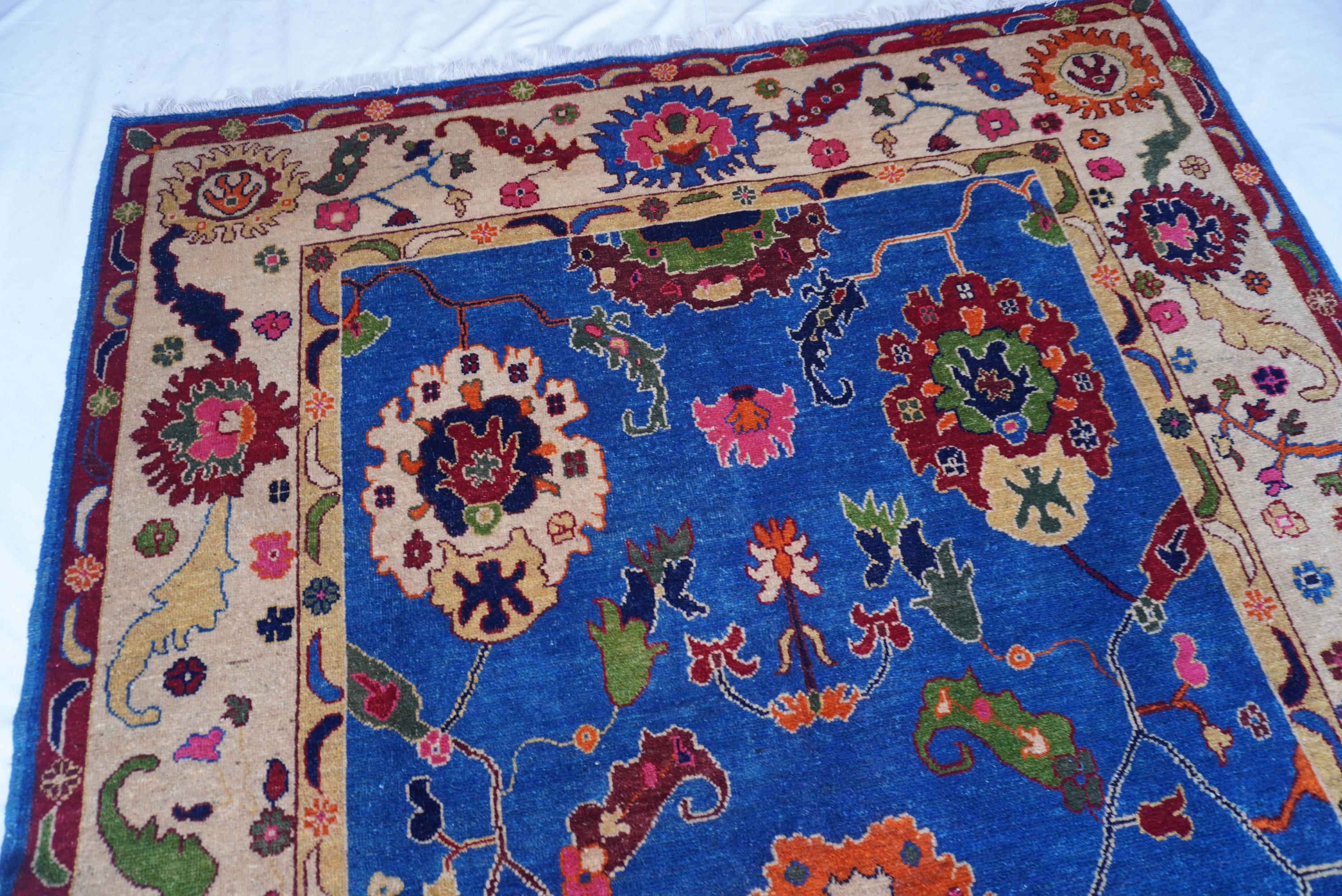 ロイヤルブルーラグ 7x10 アフガニスタン製ハンドメイドウールラグ