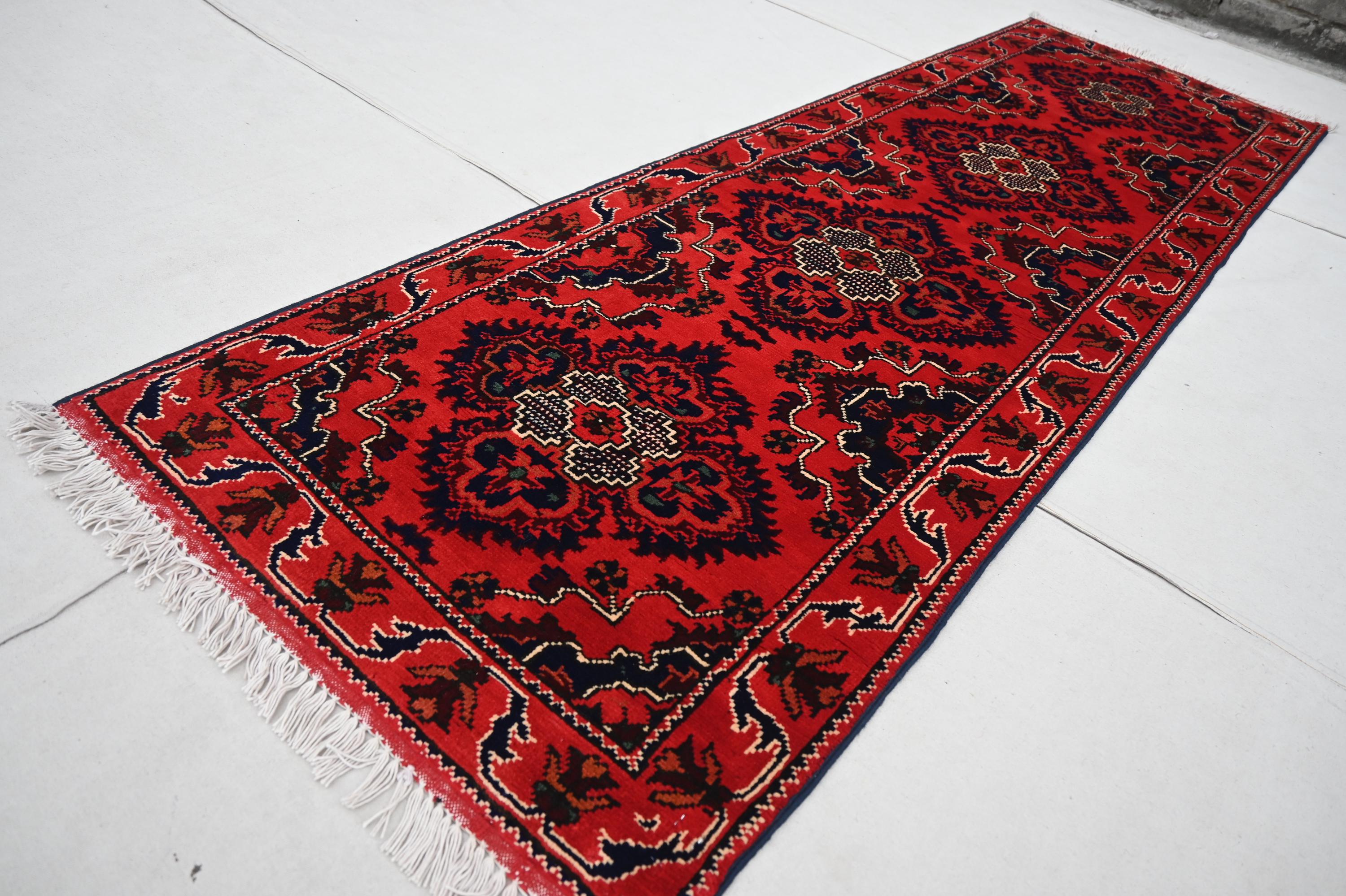 トルクメン アフガニスタン レッド ラグ/サイズ: 52x160cm... k5 オレンジがかった赤のランナーラグ 2'2x6'7 フィート アフガニスタン