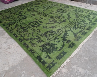 8x10 ft Turkmen Overdyed Rug- Fern Green Oushak Rug- Afghan Handmade Wool Rug- Rug for Living Room- Bedroom Rug- Modern Rug- Traditional rug