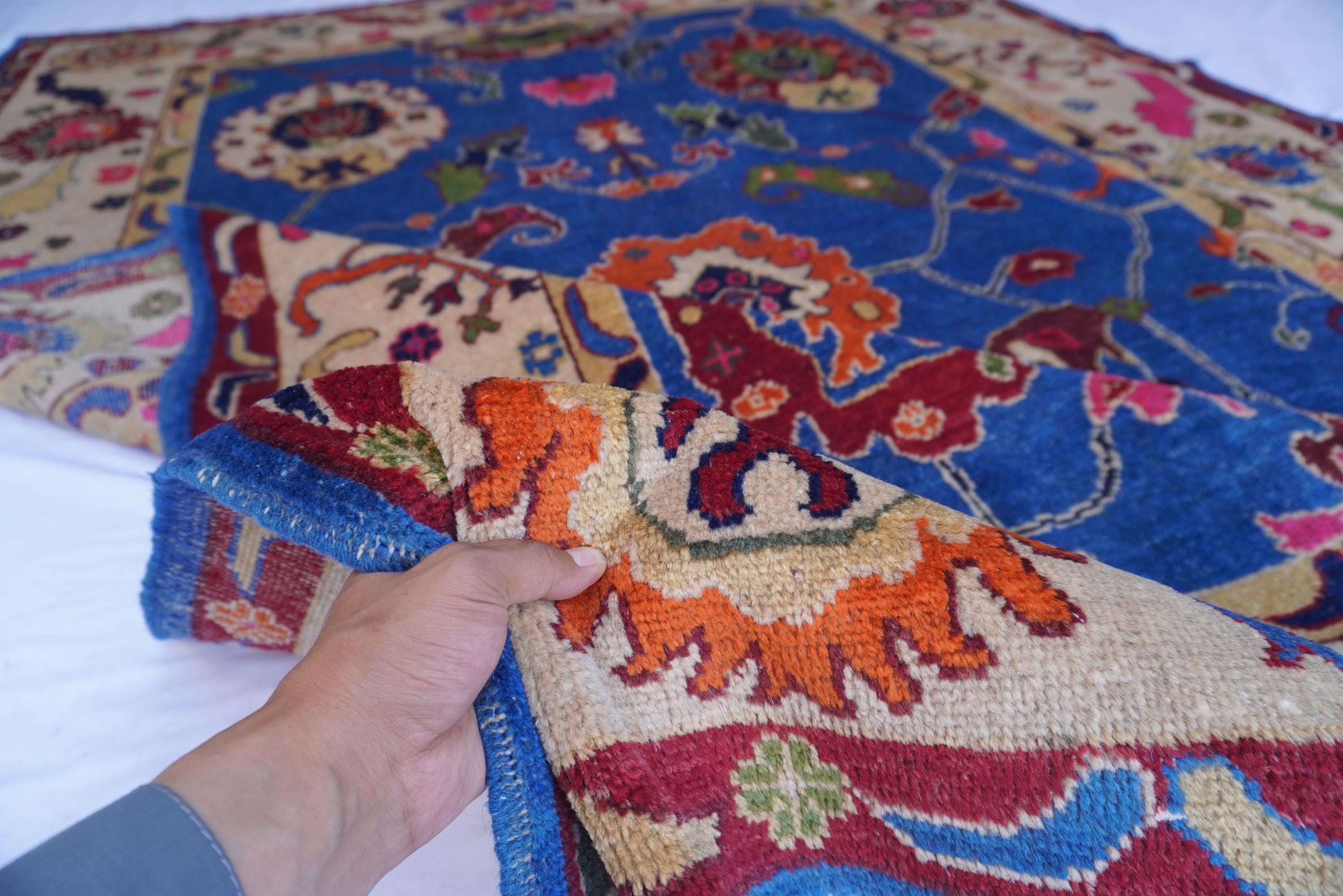 ロイヤルブルーラグ 7x10 アフガニスタン製ハンドメイドウールラグ