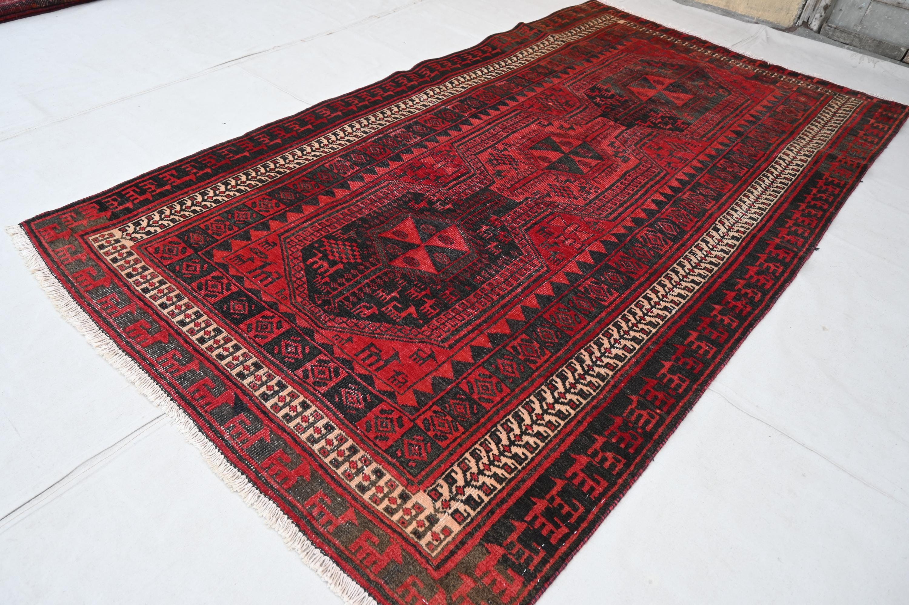 1960年代ヴィンテージラグ 4x7 アフガニスタン幾何学模様コーカサス