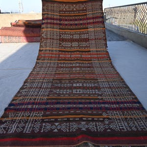 4x10 Wide Runner Rug- Terracotta Rug- Handmade Wool Rug- Afghan 1950 Vintage Rug- Flatweave Kilim Rug- Tribal Boho Rug- Hallway Runner Rug