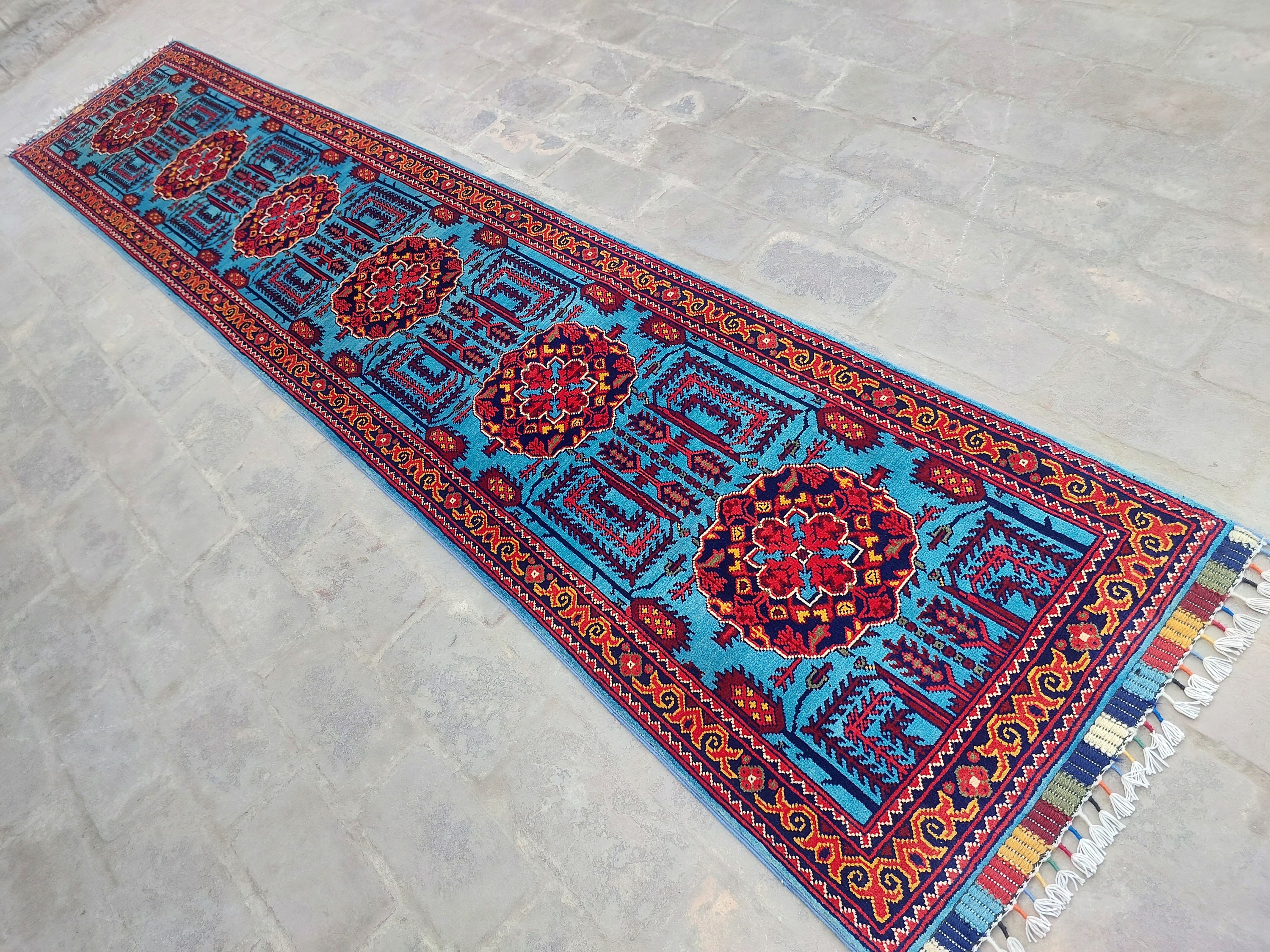 アフガニスタンハンドメイドトライブルラグ トライバルラグ アフガニスタン手織り絨毯 ランナー 231×55cm – Decorworks