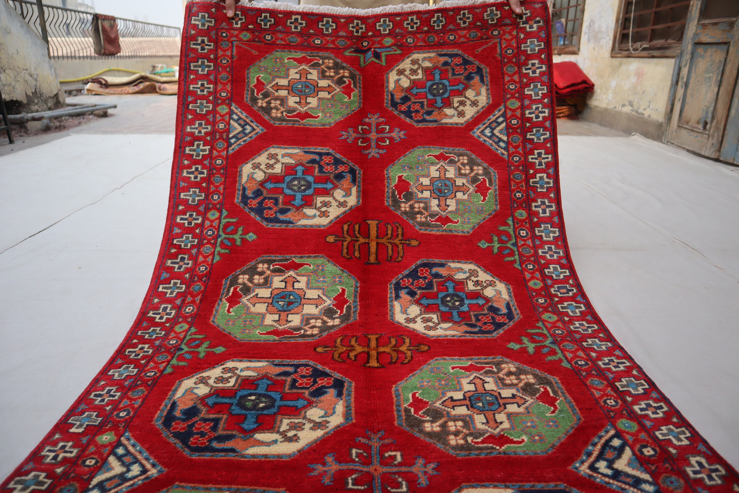 Turkish Kazak Rug 3x4, Wool Hand Knotted Small Vintage Carpet, Red Nav –  Jewel Rugs