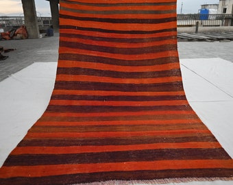 Alfombra Kilim antigua afgana de tejido plano de 5x8 pulgadas - Alfombra naranja con diseño de rayas turcomanas - Alfombra de lana hecha a mano - Alfombra tribal - Alfombra para dormitorio, oficina y cocina