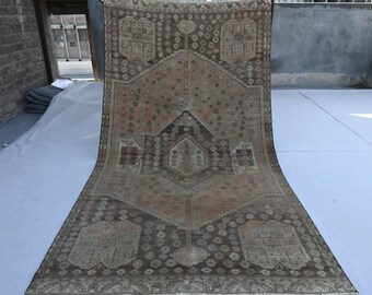 1900s Antique Caucasian Rug- Afghan Handmade Wool Low Faded Vintage Distressed Terracotta Rug Living Room Tapis Farmhouse Bedroom Art Carpet
