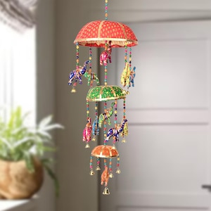 Indian Wall Hanging Wooden Basket/Hanging/Tokri/jhoomer, Elephant Wind Chime Door Wall Hanging, Home Decor Gift, Wall Hanging Birthday Gift