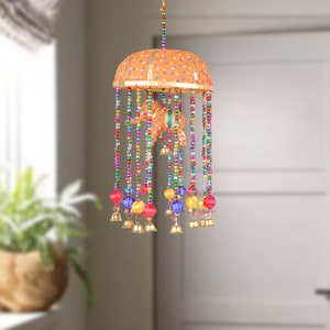 Indiase muur hangende olifant kunst aan de muur, handgemaakte paraplu raam opknoping, Tota Bells klokkenspel, boerderij muur decor cadeau, bloemen kunst aan de muur