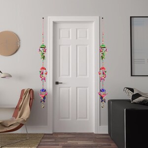 Adornos para bodas indias para el hogar, gorros colgantes con pájaros, cestas jhalar/tokri, campanas colgantes indias para decoración, decoración de pared, regalo para tapices de pared