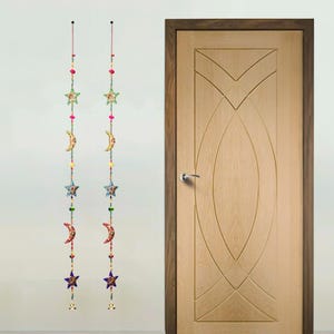 Home Decorations Five Star-Moon Shape in one hanging and design for door Set of 2 Wall Hanging, Wooden Beads Hanging pair latkan/Line/layer