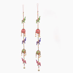 Arte de pared de oficina de madera, Colgante de pared indio, Regalo Jhoomer, Tres piezas de campana de elefante, Decoración de pared colgante, Juego de 2 capas, Decoración de pared boho