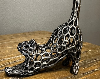 Cat Stretch Voronoi Figurine - Multiple Colors Available - 3D Printed