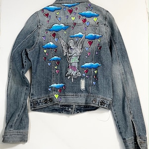Hand Painted Peace and Love Angel Denim Jacket