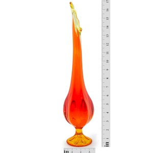 Mid-century Modern LE Smith Amberina Orange Swung Glass Vase
