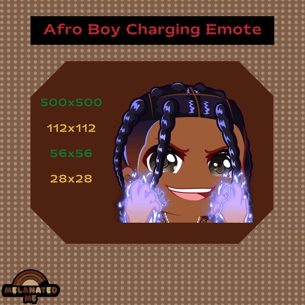 Animated Black Boy Charging Emote / Afro Emote / Twitch / Melanin / Discord / Dark Skinned / Emotes / Emote Commisson / Streamer / Gamer