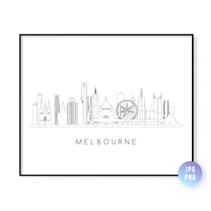 Impressão do horizonte de Melbourne. Arte da linha do horizonte da cidade de Melbourne. Download instantâneo. Arte de parede para impressão. Download digital. Arte para download. jpg, png