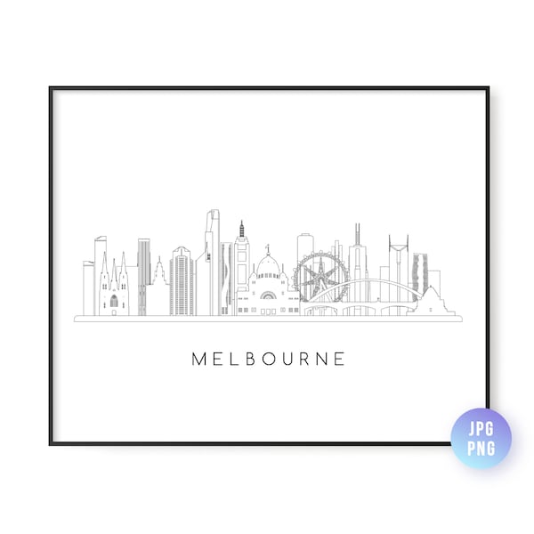 Melbourne Skyline Print. Melbourne City Skyline line art. Instant Download. Printable wall art. Digital Download. Downloadable art. jpg, png