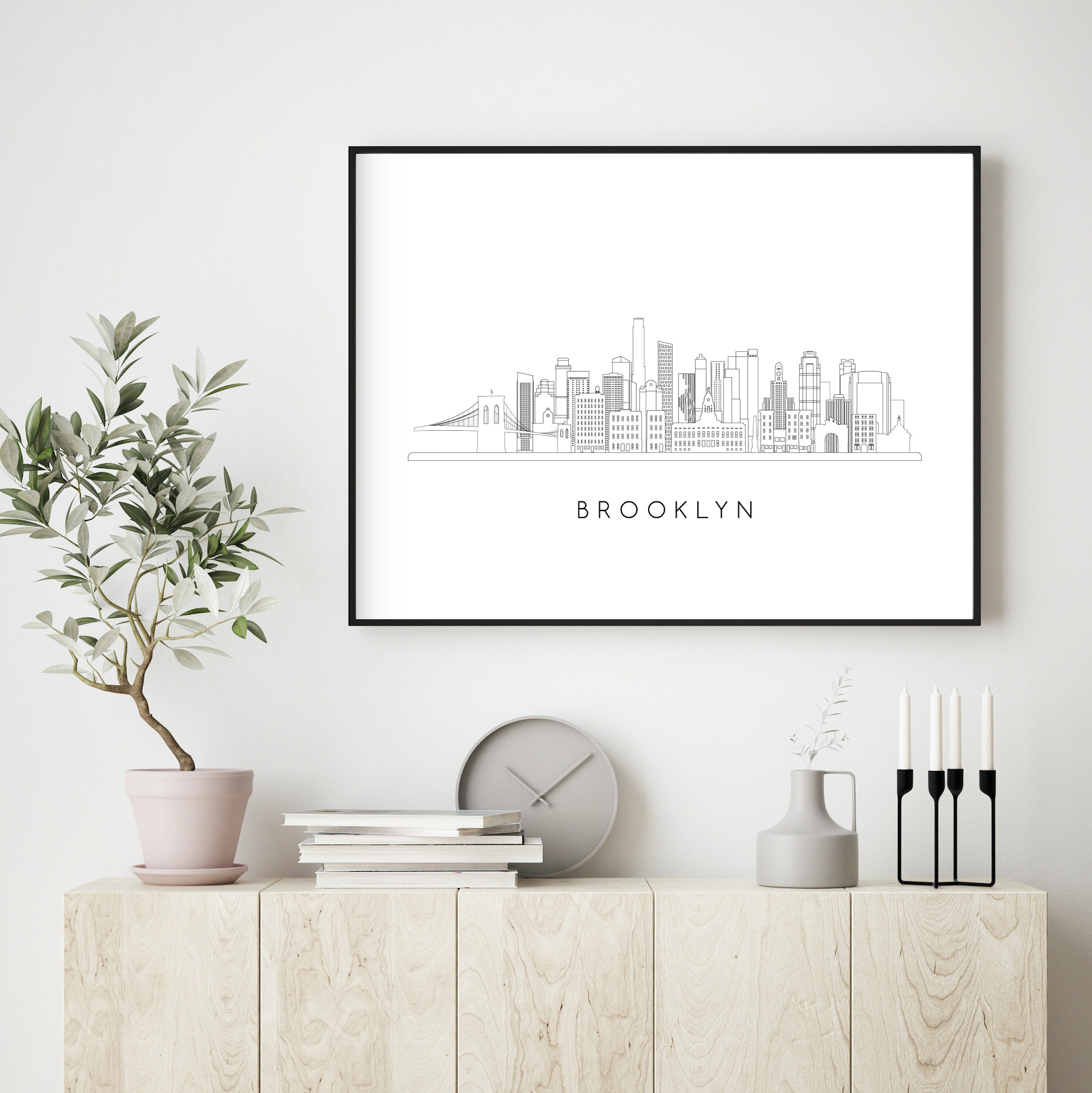 Brooklyn Skyline Print. Brooklyn NY City Skyline Line Art. Instant