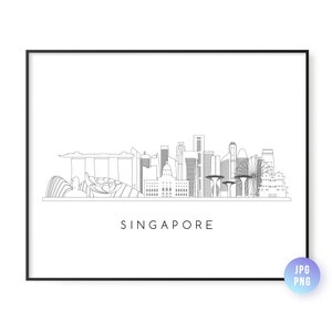 Skyline van Singapore afdrukken. Singapore City Skyline lijntekeningen. Directe download. Afdrukbare kunst aan de muur. Digitaal downloaden. Downloadbare kunst. jpg, png