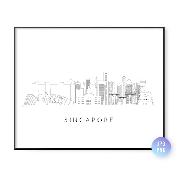 Singapore Skyline Print. Singapore City Skyline line art. Instant Download. Printable wall art. Digital Download. Downloadable art. jpg, png