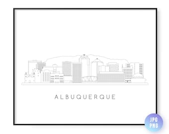 Impressão do horizonte de Albuquerque. Arte linear do horizonte da cidade de Albuquerque. Download instantâneo. Arte de parede. Download digital. Arte para baixar. jpg, png