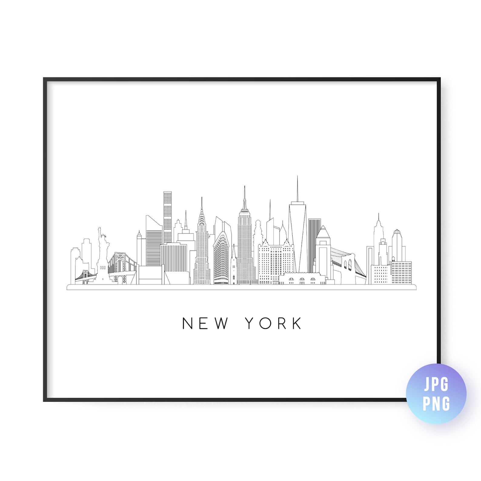 New York Skyline Print. New York City Skyline Line Art. Instant ...