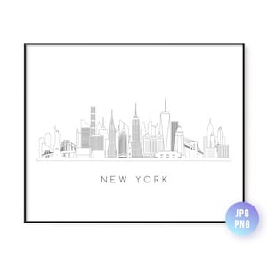 New York Skyline Print. New York City Skyline line art. Instant Download. Printable wall art. Digital Download. Downloadable art. jpg, png