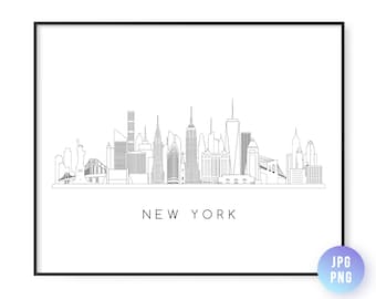 New York Skyline Print. New York City Skyline line art. Instant Download. Printable wall art. Digital Download. Downloadable art. jpg, png