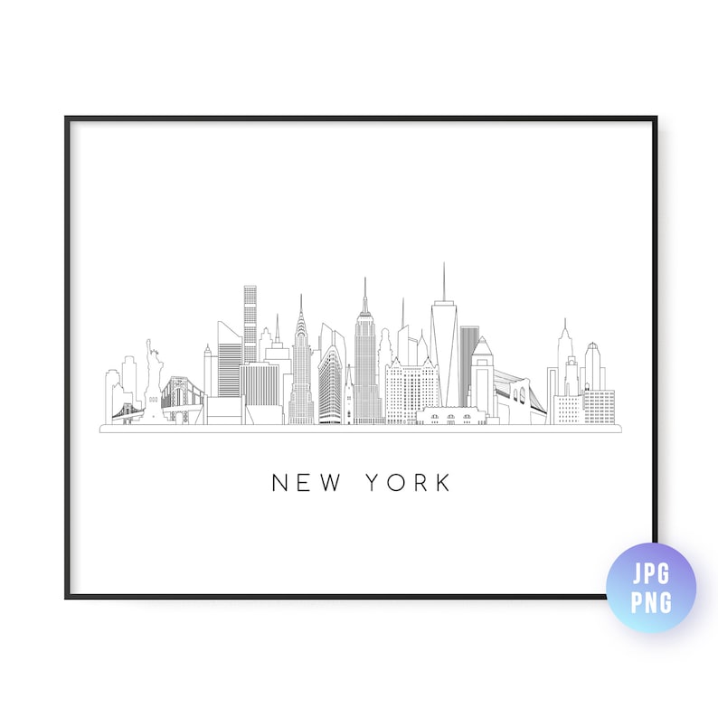 New York Skyline Print. New York City Skyline Line Art. Instant ...