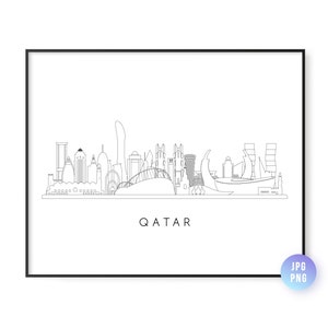 Qatar Skyline Print. Qatar Skyline line art. Instant Download. Printable wall art. Digital Download. Downloadable art. jpg, png