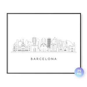 Barcelona Skyline Print. Barcelona City Skyline line art. Instant Download. Printable wall art. Digital Download. Downloadable art. jpg, png