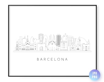 Barcelona Skyline Kunstdruck. Barcelona City Skyline Linienkunst. Sofortdownload. Druckbare Kunst. Digitaler Download. Herunterladbare Kunst. jpg, png