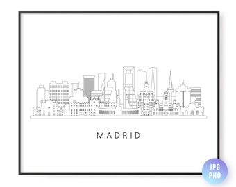 Madrid Skyline Druck. Madrid Stadt Spanien Skyline Linie Kunst. Sofortiger Download. Druckbare Wandkunst. Digitaler Download. Herunterladbare Kunst. jpg, png