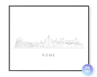 Rome Skyline Print. Rome Italy City Skyline line art. Instant Download. Printable wall art. Digital Download. Downloadable art. jpg, png