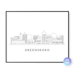 Greensboro Skyline Print. Greensboro NC Skyline line art. Instant Download. Printable wall art. Digital Download. Downloadable art. jpg, png