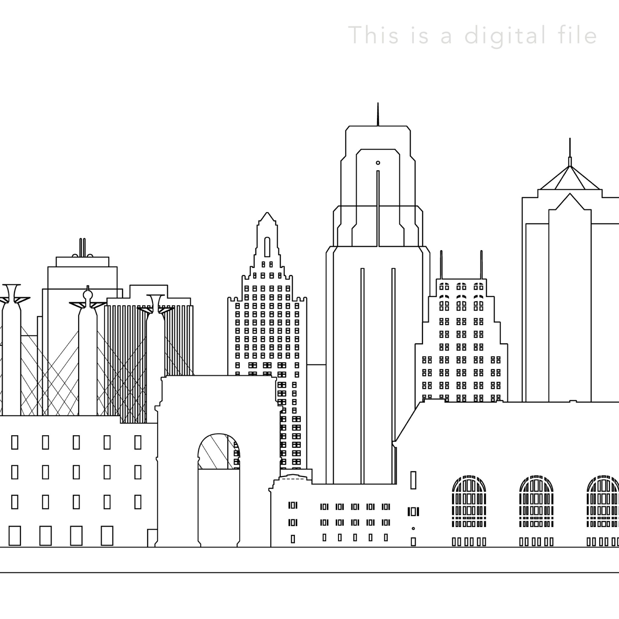 Kansas City Skyline Print. Kansas City City Skyline Line Art. Instant