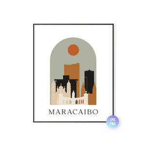 Maracaibo skyline Bohemian Print. Maracaibo Boho sun city arc. Mid century modern decor. Modern Home Decor. Instant Download. jpg, png