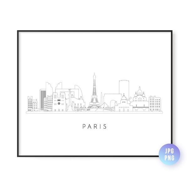 Paris Skyline Print. Paris City France Skyline line art. Instant Download. Printable wall art. Digital Download. Downloadable art. jpg, png