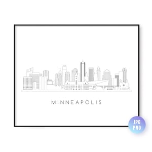 Minneapolis Skyline Print. Minneapolis City  Skyline line art. Instant Download. Wall art. Digital Download. Downloadable art. jpg, png